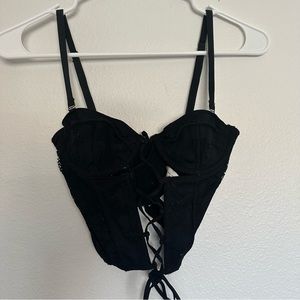 Urban Outfitters out from under amour lace lace up corset, black, size small